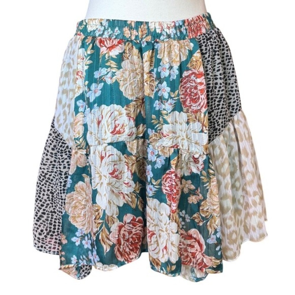 y2k style boho fairycore patchwork skirt gold threads Small festival emo hippie